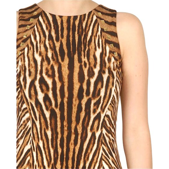 Michael Kors Chocolate Leopard Print Jersey Studded Maxi Dress Medium - Picture 6 of 8